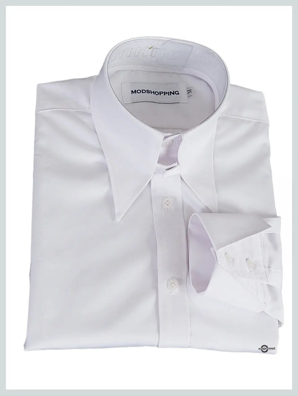 Tab Collar Shirt | Vintage Style White Long Collar Shirt Modshopping Clothing