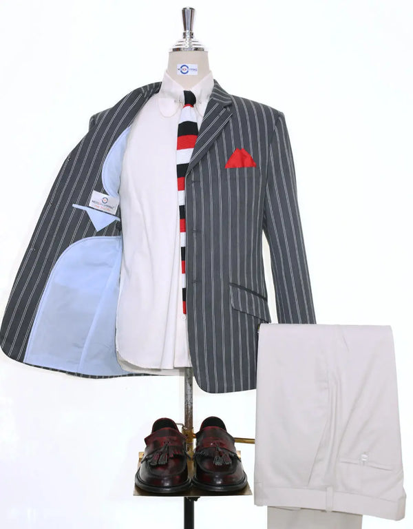 Mod Boating Jacket Tailor Made 3 Button Grey Striped Boating Blazer for men – Mod Shopping ...