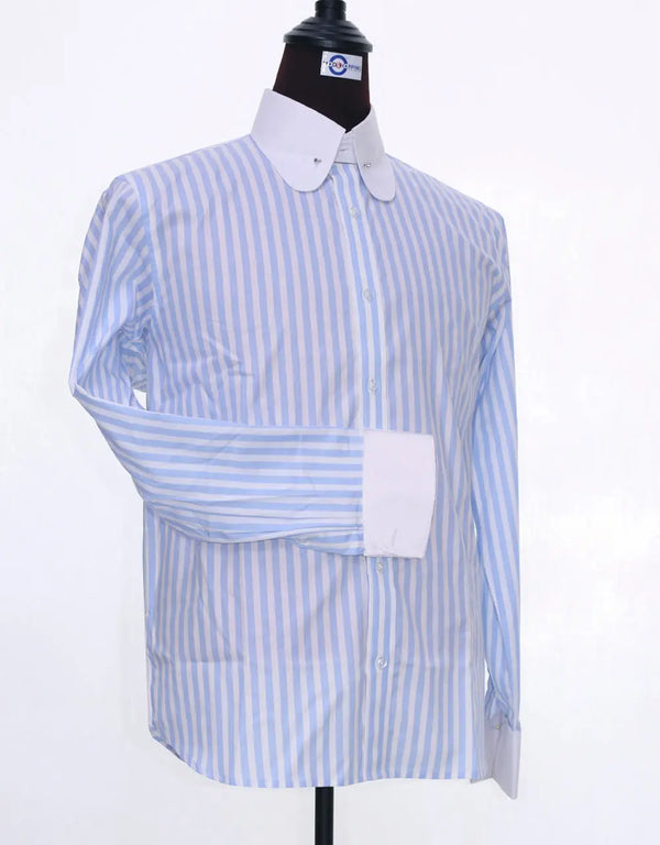 This Shirt Only - Sky Blue Stripe Penny Collar Shirt Size L Modshopping Clothing