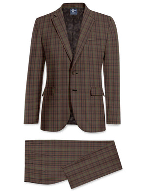 This Suit Only - Brown and Green Gingham Check Suit Jacket 40R & 34/32 Modshopping Clothing