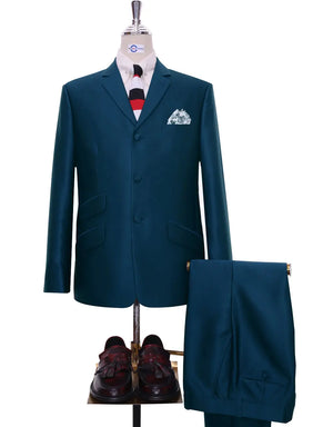 This Suit Only - Peacock Blue Tonic Suit Size 34R Trouser 30/30 Modshopping Clothing