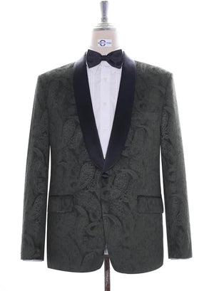 Tuxedo Jacket - Olive Paisley Tuxedo Jacket Modshopping Clothing