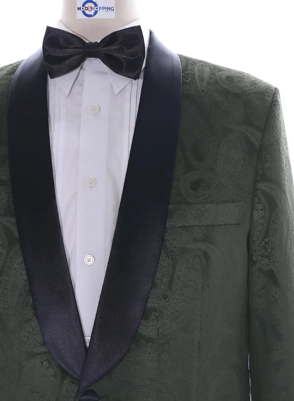 Tuxedo Jacket - Olive Paisley Tuxedo Jacket Modshopping Clothing