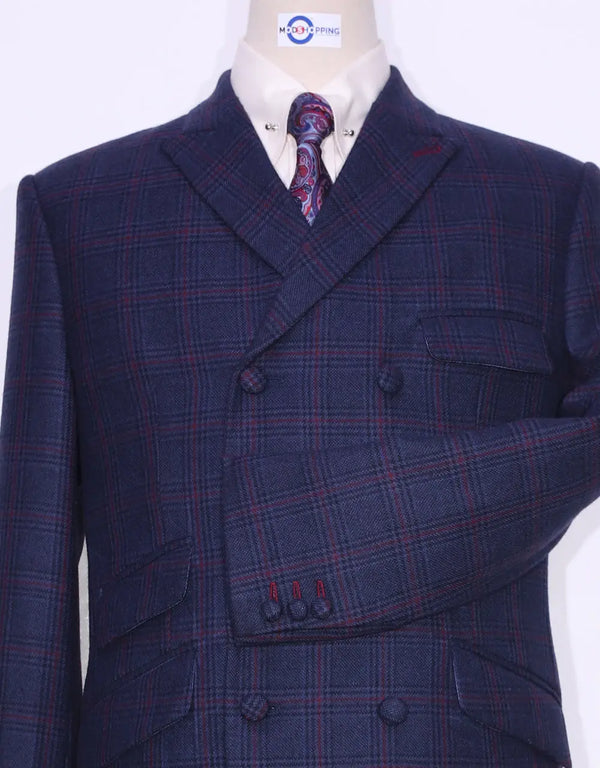 Tweed Jacket | Navy Blue Prince Of Wales Check Double Breasted Jacket Modshopping Clothing