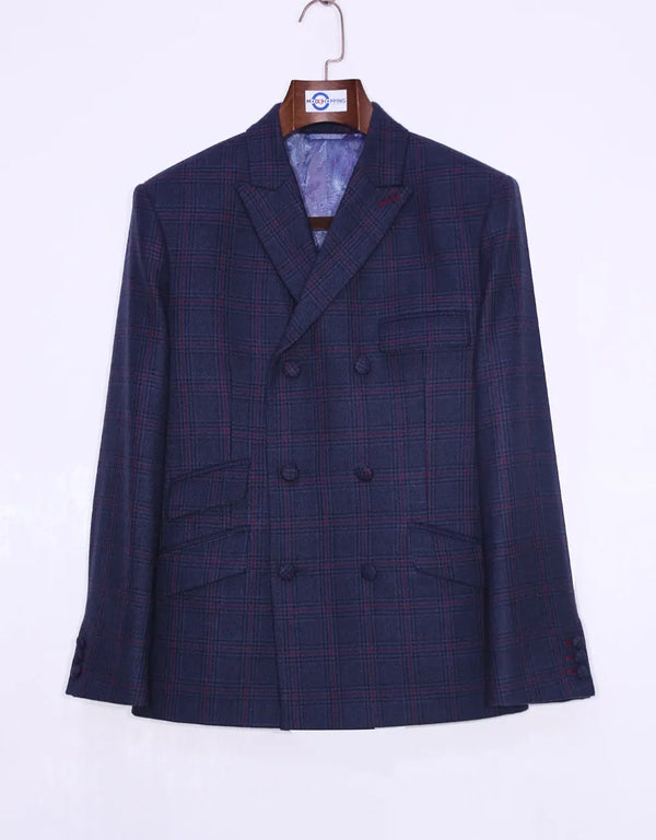 Tweed Jacket | Navy Blue Prince Of Wales Check Double Breasted Jacket Modshopping Clothing