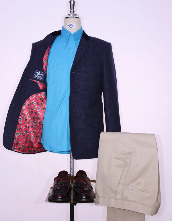 Tweed Jacket | Navy Blue Prince Of Wales Check Jacket Modshopping Clothing