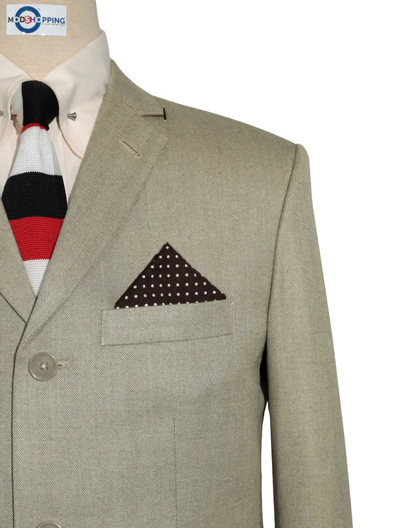 Tweed Jacket - Cream Herringbone Tweed Jacket Modshopping Clothing