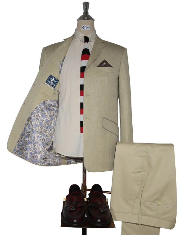 Tweed Jacket - Cream Herringbone Tweed Jacket Modshopping Clothing