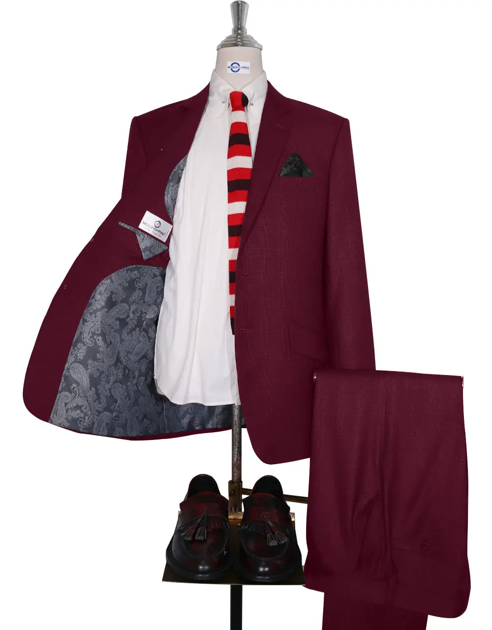 Two Button Suit - Burgundy Prince of Wales Check Suit Modshopping Clothing