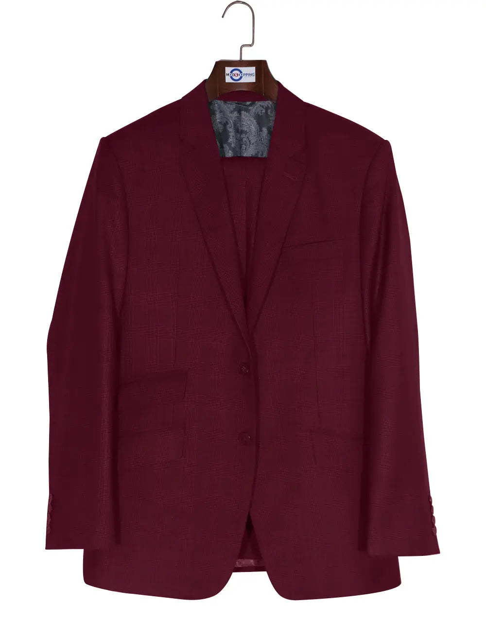 Two Button Suit - Burgundy Prince of Wales Check Suit Modshopping Clothing