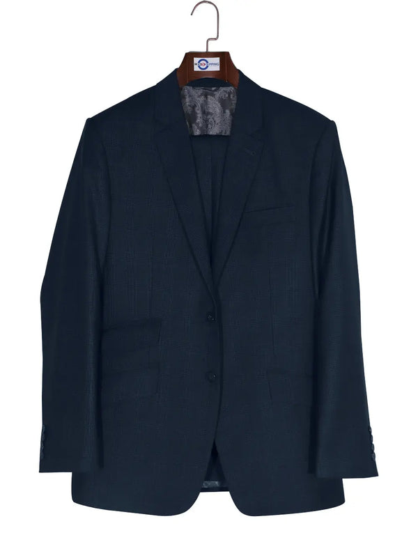Two Button Suit - Dark Navy Blue Prince of Wales Check Suit Modshopping Clothing