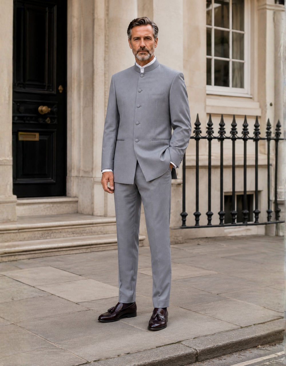 Nehru Collar Suit | Pale Grey Nehru Suit