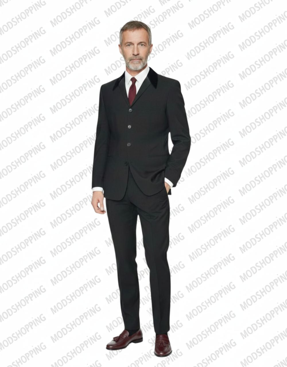 Beatles-Inspired Black Wool & Velvet Winged-Lapel Suit.