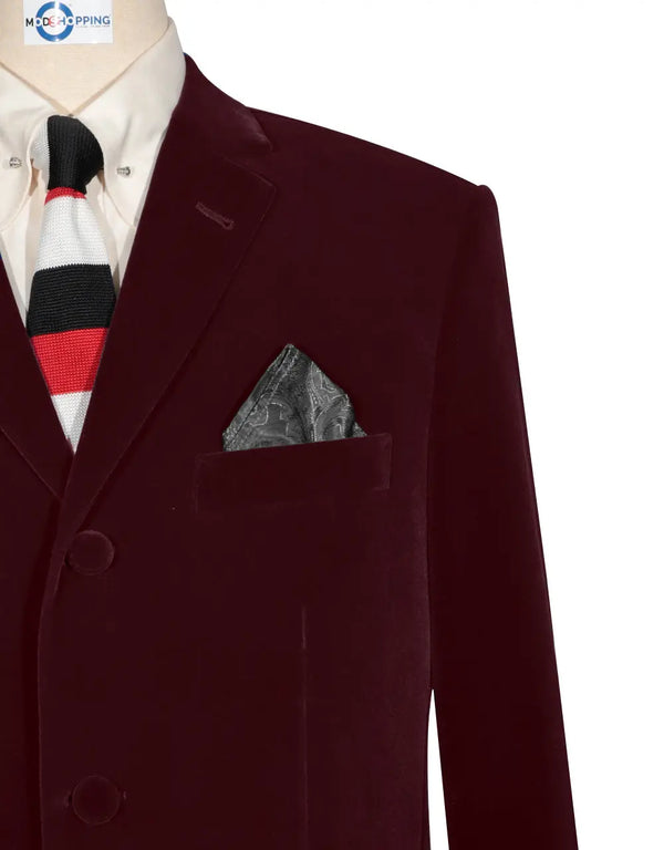 Velvet Jacket - 60s Mod Vintage Style Burgundy Jacket Modshopping Clothing