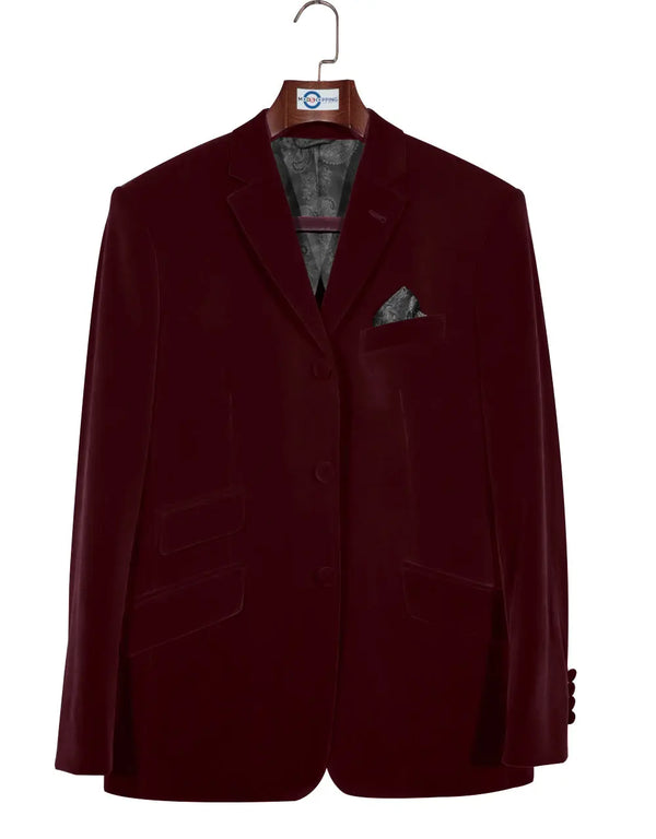 Velvet Jacket - 60s Mod Vintage Style Burgundy Jacket Modshopping Clothing