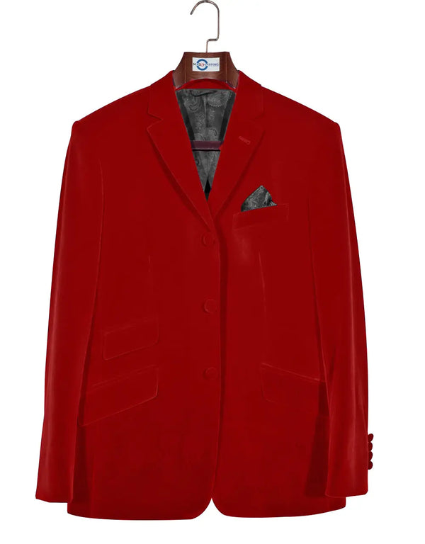 Velvet Jacket - 60s Mod Vintage Style Red Jacket Modshopping Clothing