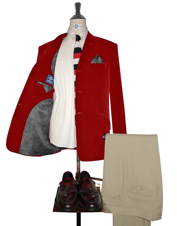 Velvet Jacket - 60s Mod Vintage Style Red Jacket Modshopping Clothing