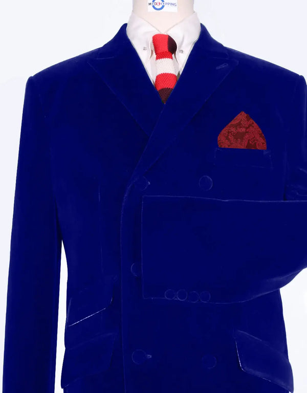 Velvet Jacket - Blue Double Breasted Jacket Modshopping Clothing