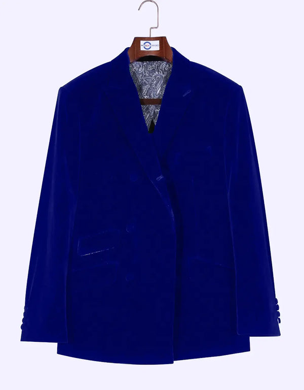Velvet Jacket - Blue Double Breasted Jacket Modshopping Clothing