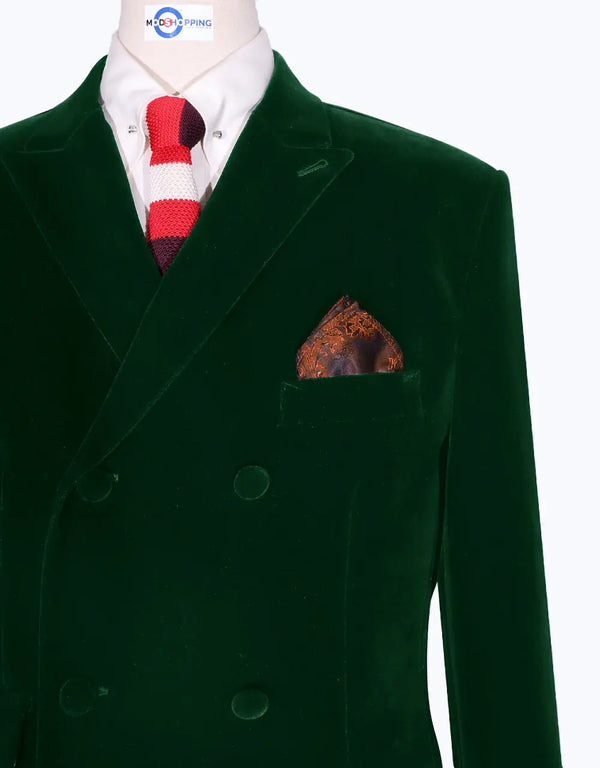 Velvet Jacket - Light Green Double Breasted Jacket Modshopping Clothing