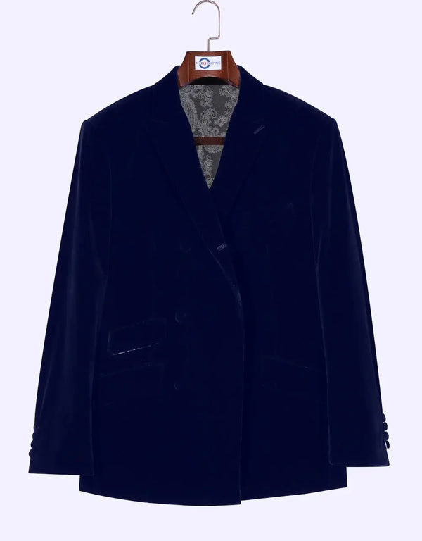 Velvet Jacket - Navy Blue Double Breasted Jacket Modshopping Clothing