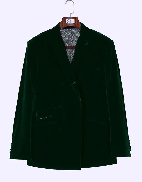 Velvet Jacket -Dark Green Double Breasted Jacket Modshopping Clothing