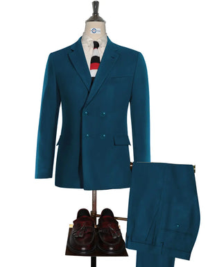 Vintage Style Peacock Blue Double Breasted Suit Modshopping Clothing