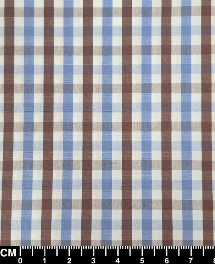 Vintage Mod Brown & Sky Blue Gingham Short Sleeve Fabric