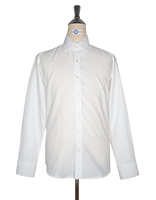 Spread Collar Shirt - White Herringbone Spread Collar Shirts