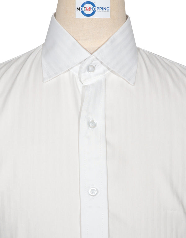 Spread Collar Shirt - White Herringbone Spread Collar Shirts