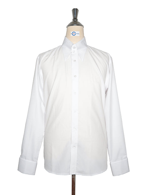 Tab Collar Shirt | White Herringbone Tab Collar Shirt