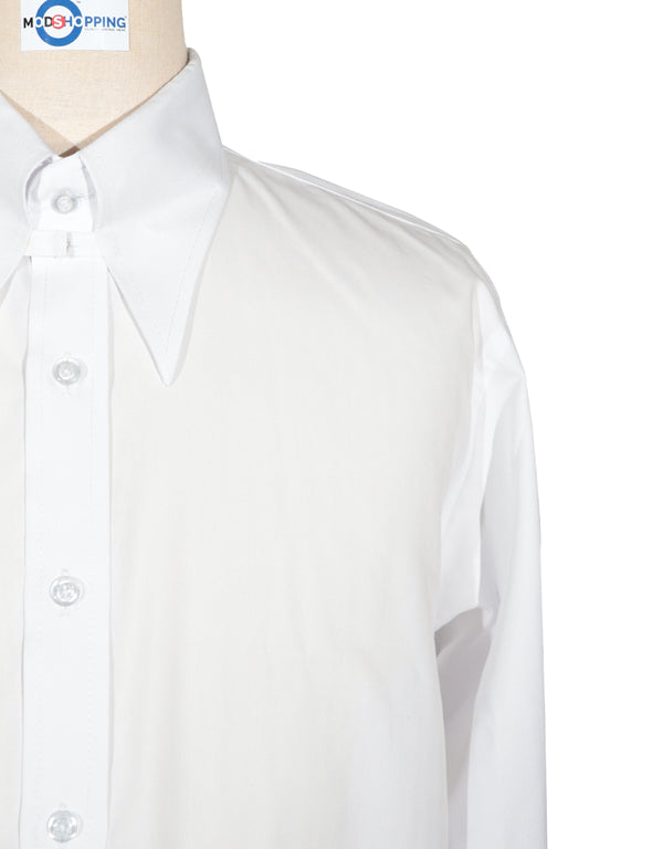 Tab Collar Shirt | White Herringbone Tab Collar Shirt