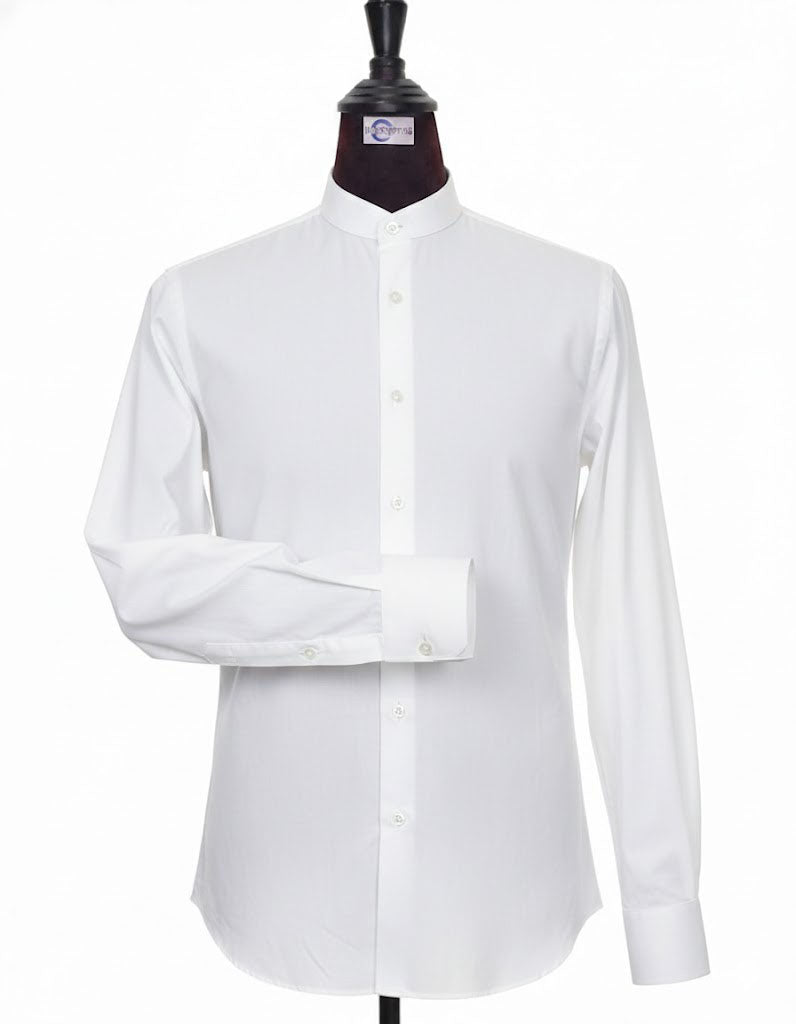 White Mandarin Collar Shirt