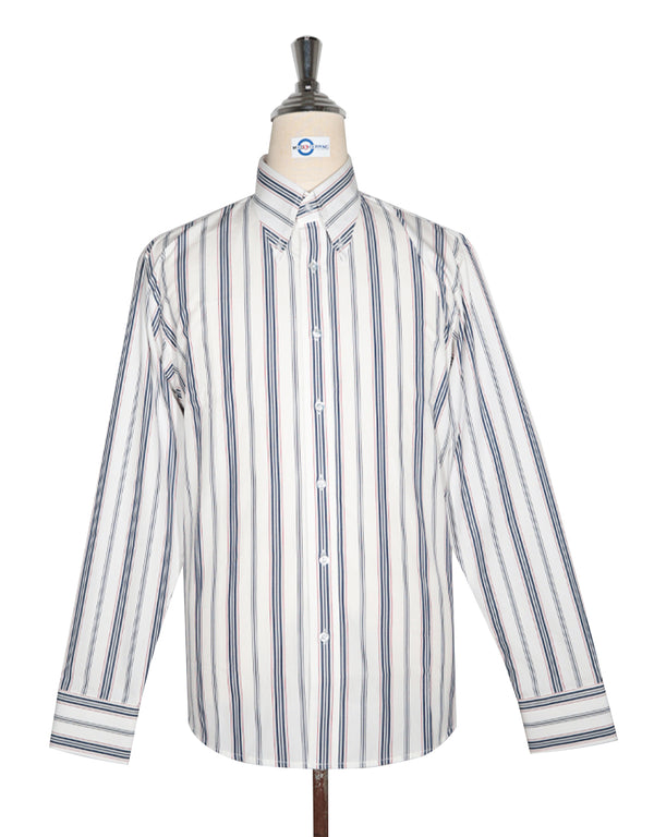 Button Down Shirt - White,Navy Blue and Red Stripe Shirt