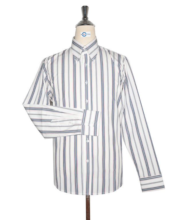 Button Down Shirt - White,Navy Blue and Red Stripe Shirt