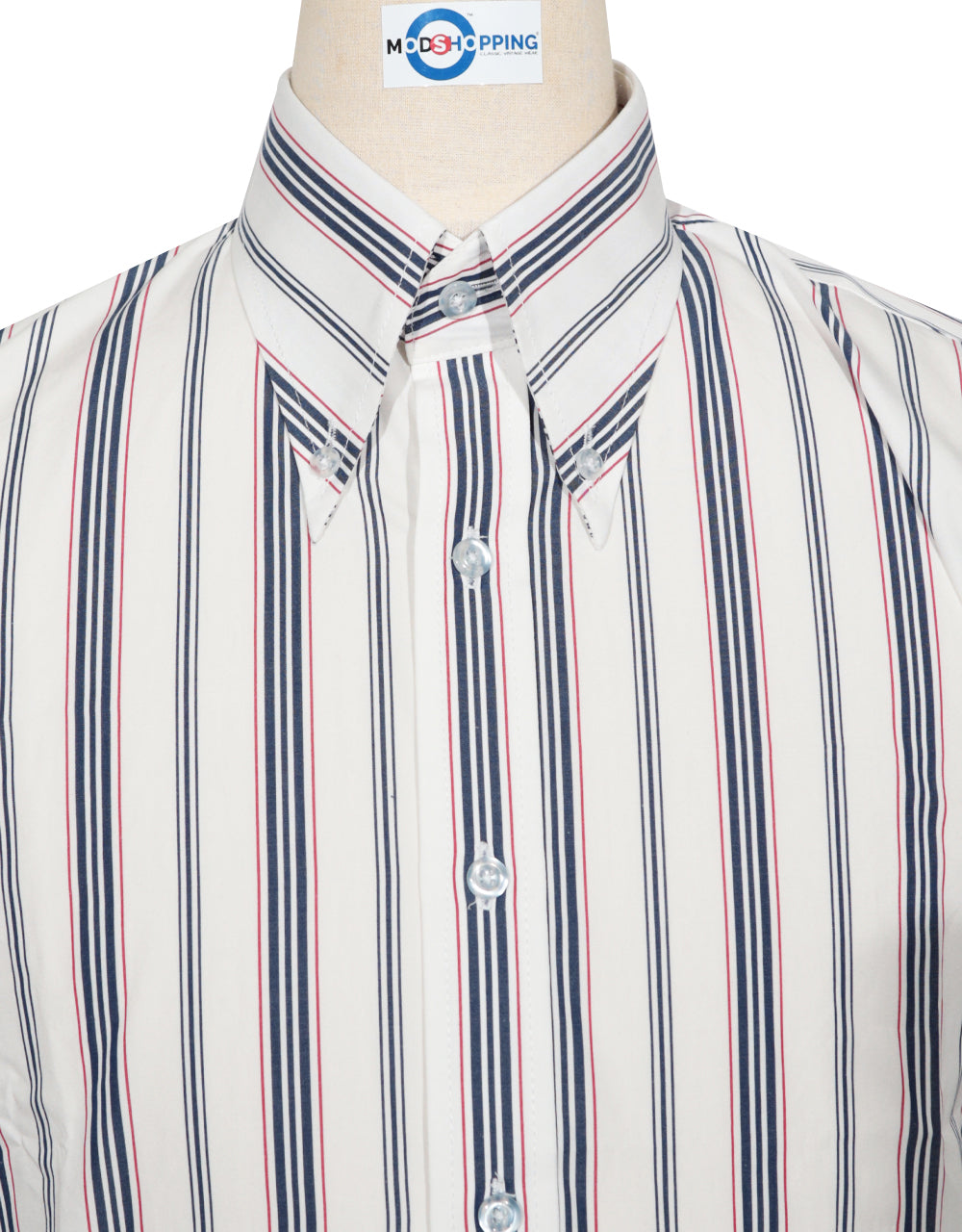 This Shirt Only - White,Navy Blue and Red Stripe Shirt Size M