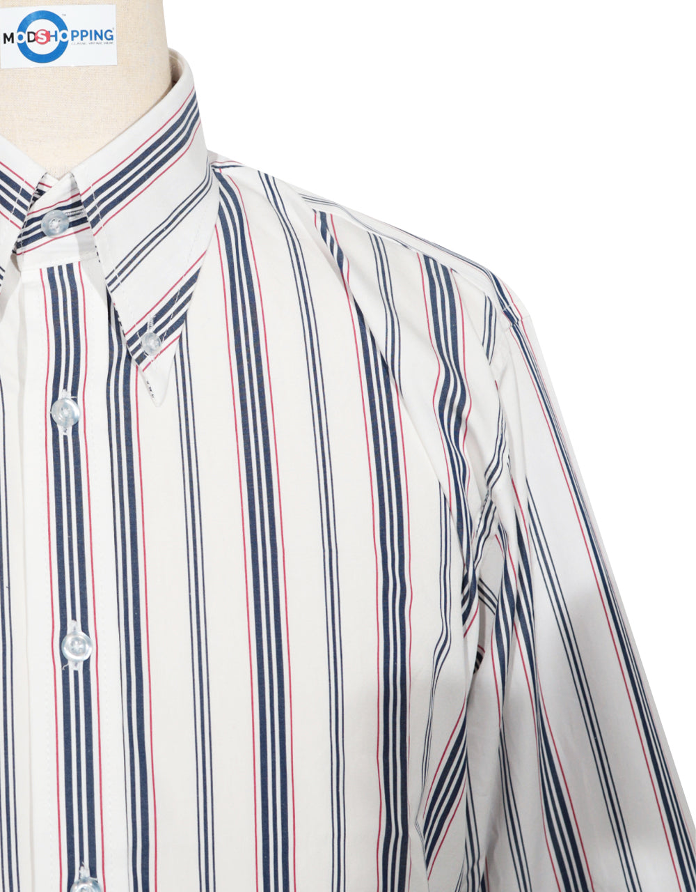 This Shirt Only - White,Navy Blue and Red Stripe Shirt Size M