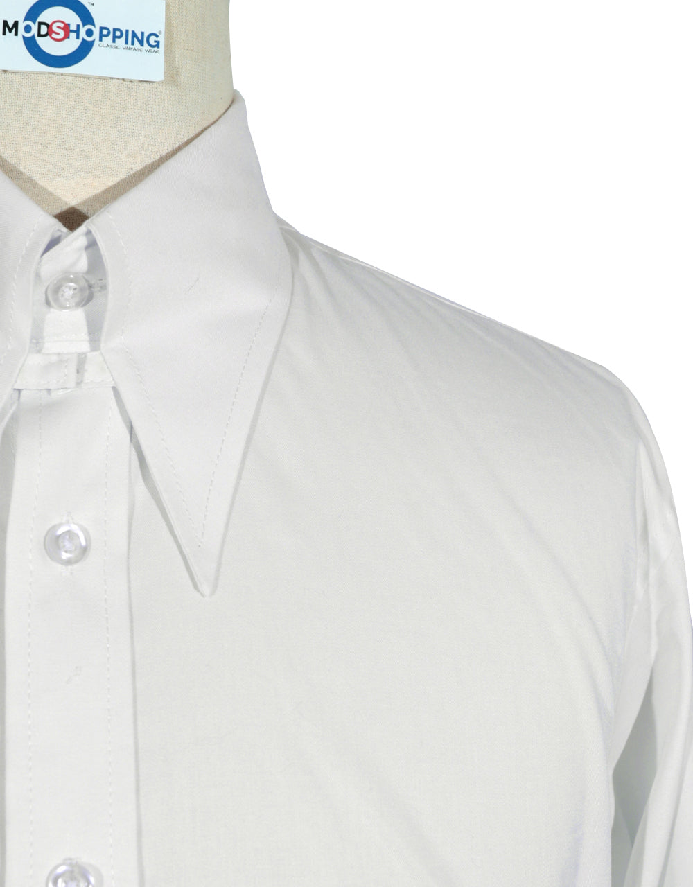 Tab Collar Shirt | Vintage Style White Long Collar Shirt