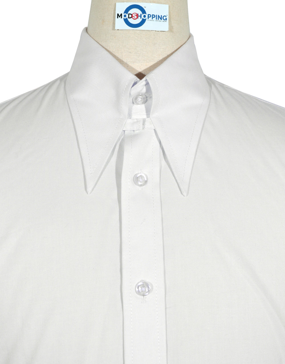 Tab Collar Shirt | Vintage Style White Long Collar Shirt