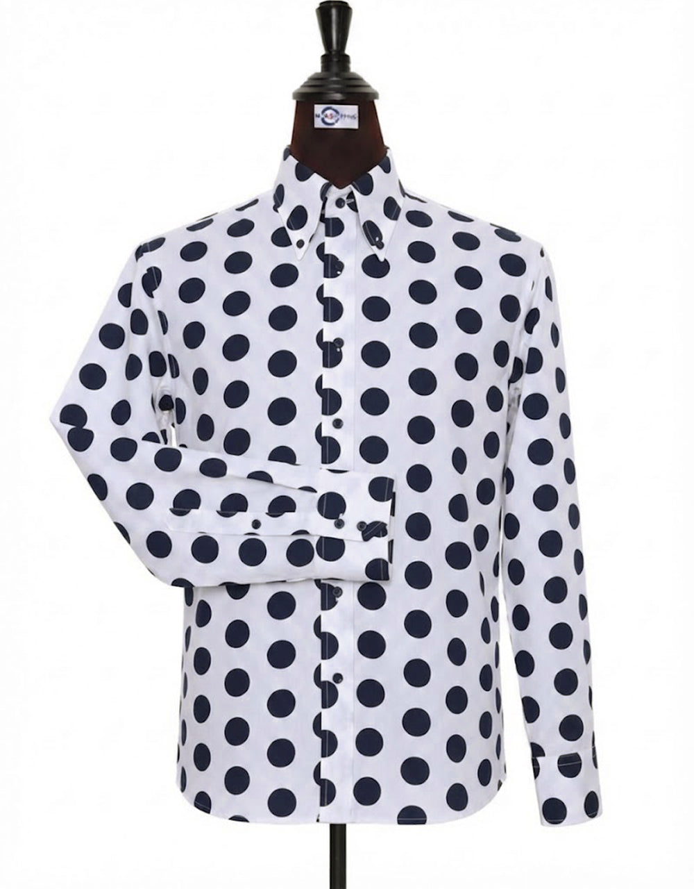 White & Navy Blue Polka Dot Shirt