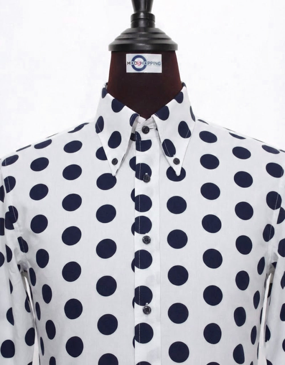 White & Navy Blue Polka Dot Shirt
