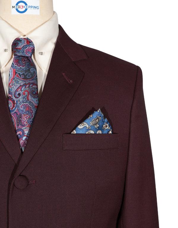 Mod Suit - Burgundy Birdseye Suit For Men