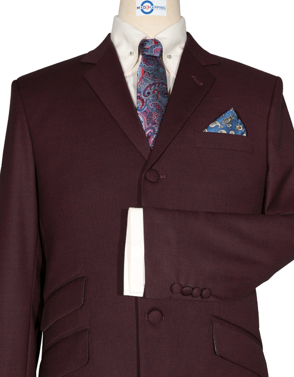 Mod Suit - Burgundy Birdseye Suit For Men