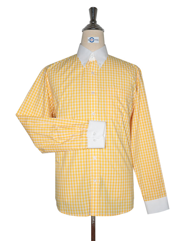 Button Down Shirt -  Yellow Gingham Check Shirt