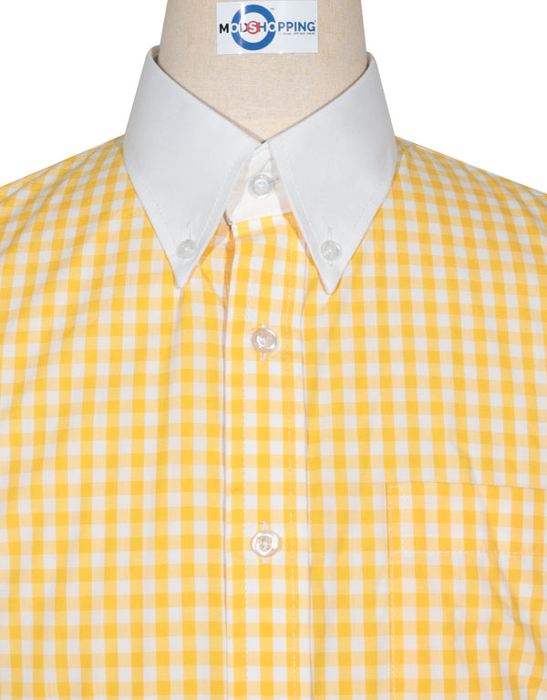 Button Down Shirt -  Yellow Gingham Check Shirt