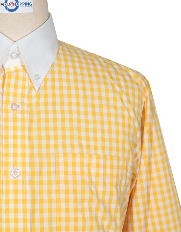 Button Down Shirt -  Yellow Gingham Check Shirt