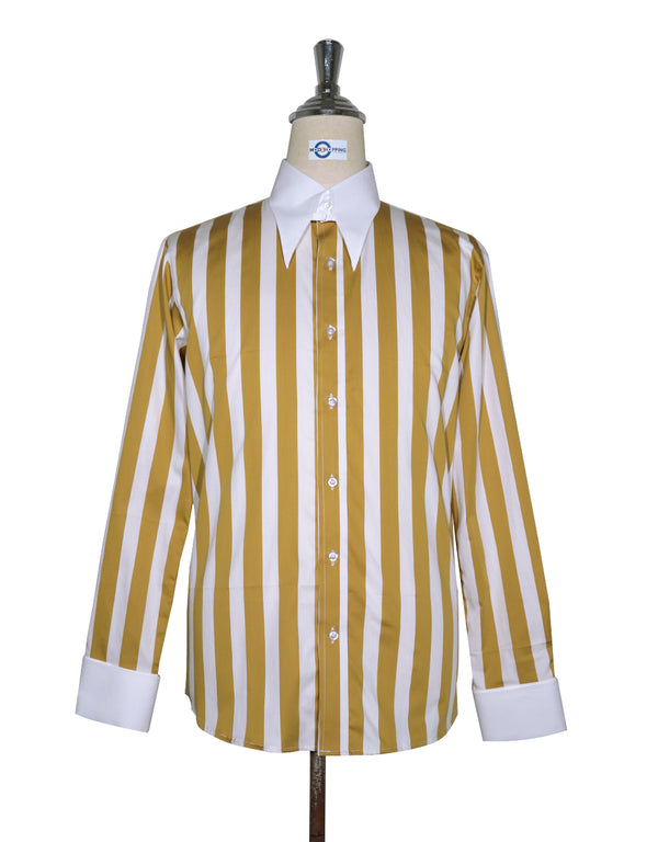 Tab Collar Shirt | Yellow brown Striped Tab Collar Shirt