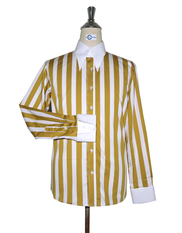 Tab Collar Shirt | Yellow brown Striped Tab Collar Shirt