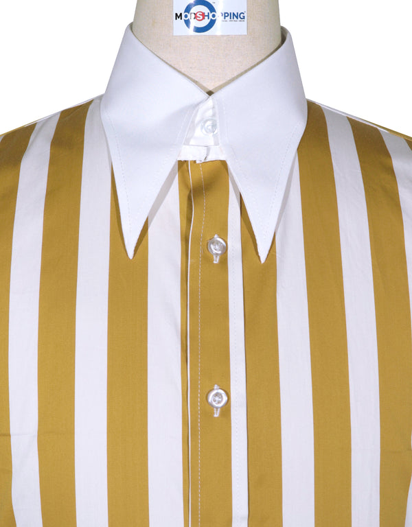 Tab Collar Shirt | Yellow brown Striped Tab Collar Shirt