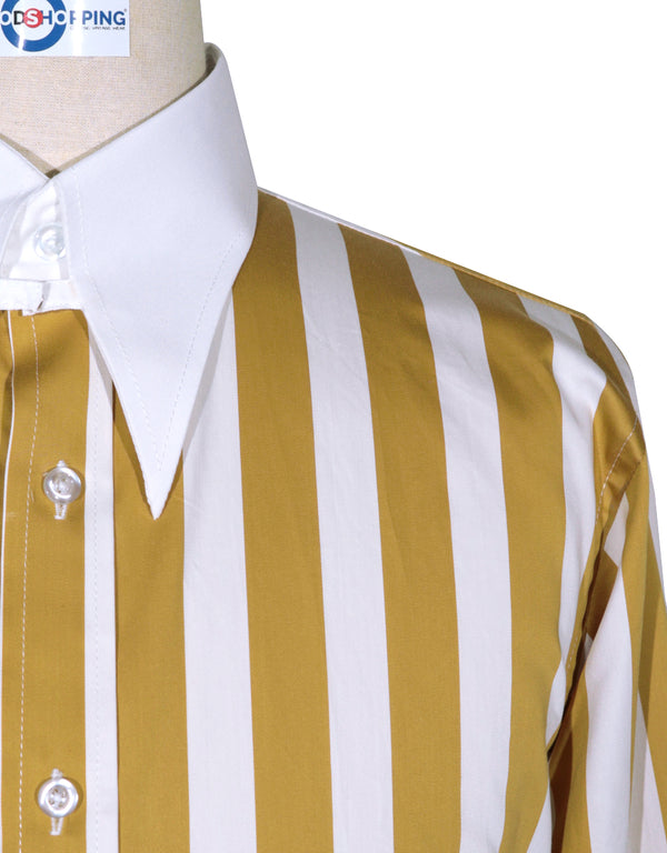 Tab Collar Shirt | Yellow brown Striped Tab Collar Shirt